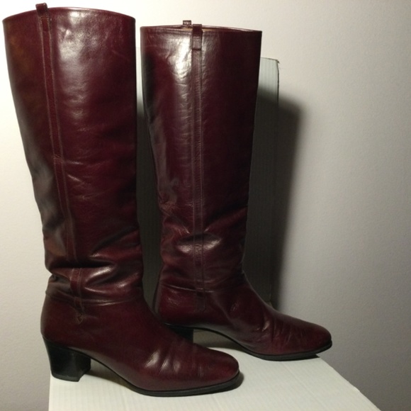 Salvatore Ferragamo Burgundy Leather Knee High Boots - Picture 10 of 13